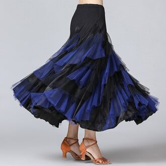 Vrouwen Waltz Salsa Rumba Rokken Ballroom Dans Kostuum Rokken Vrouwen Stijldansen Rokken Spanje Dansen Prestaties zwart blauw