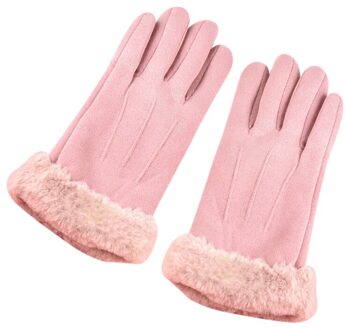 Vrouwen Warming Hand Handschoenen Suède Handschoenen Vrouwen Winter Plus Fluwelen Warme Dikke Raakt Screen Outdoor Riding Running Rijden ENA88 Roze