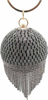 Vrouwen Wedding Bridal Clutch Gouden Kristal Diamant Kwastje Ring Avond Portemonnees Polsbandjes Handtassen Lady Circulaire Kraal Zak zilver