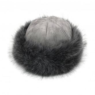 Vrouwen Winter Bontmuts Koepel Mongoolse Hoed Mongoolse Mannen Vrouwen Winter Faux Fur Suède Pluizige Beanie Warme Dikke hoed Sneeuw Cap grijs