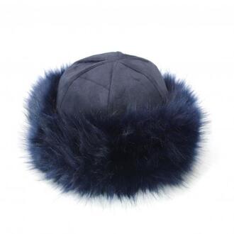 Vrouwen Winter Bontmuts Koepel Mongoolse Hoed Mongoolse Mannen Vrouwen Winter Faux Fur Suède Pluizige Beanie Warme Dikke hoed Sneeuw Cap marine blauw