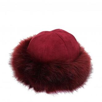 Vrouwen Winter Bontmuts Koepel Mongoolse Hoed Mongoolse Mannen Vrouwen Winter Faux Fur Suède Pluizige Beanie Warme Dikke hoed Sneeuw Cap wijn rood