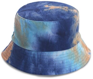 Vrouwen Winter Fluwelen Gestreepte Emmer Hoed Kleurrijke Tie-Dye Omkeerbare Visser Cap 1015 Blauw