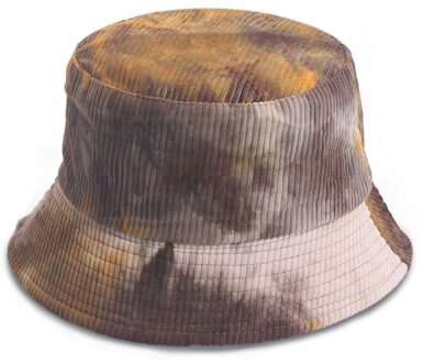 Vrouwen Winter Fluwelen Gestreepte Emmer Hoed Kleurrijke Tie-Dye Omkeerbare Visser Cap 1015 Bruin