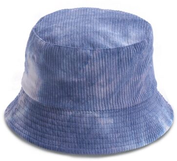 Vrouwen Winter Fluwelen Gestreepte Emmer Hoed Kleurrijke Tie-Dye Omkeerbare Visser Cap 1015 lucht blauw