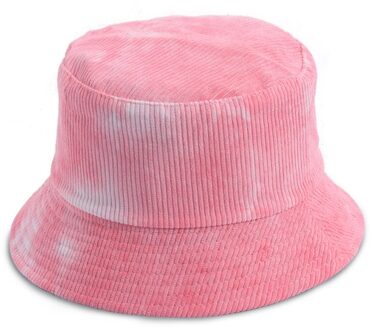 Vrouwen Winter Fluwelen Gestreepte Emmer Hoed Kleurrijke Tie-Dye Omkeerbare Visser Cap 1015 Roze