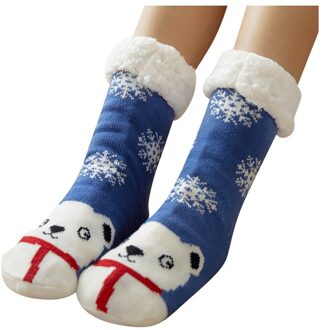 Vrouwen Winter Kerst Sokken Katoen Print Thicken Anti-slip Warme Fleece Sokken Vrouwelijke harajuku Dames Grappige Sokken streetwear blauw