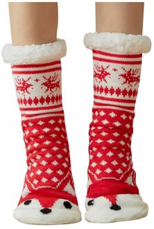 Vrouwen Winter Kerst Sokken Katoen Print Thicken Anti-slip Warme Fleece Sokken Vrouwelijke harajuku Dames Grappige Sokken streetwear rood A