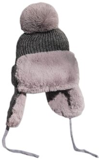 Vrouwen Winter Knit Pom Pom Trapper Hoed Dikke Pluizige Pluche Thermische Warme Sneeuw Ski Winddicht Effen Kleur Beanie Oorklep Cap Grijs