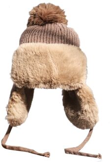 Vrouwen Winter Knit Pom Pom Trapper Hoed Dikke Pluizige Pluche Thermische Warme Sneeuw Ski Winddicht Effen Kleur Beanie Oorklep Cap KH