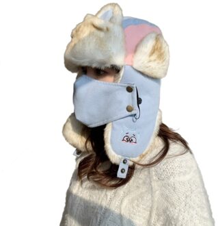 Vrouwen Winter Pluche Gevoerd Warm Trapper Hoed Met Gezichtsmasker Kat Oren Oorklep Cap Y1QD groen