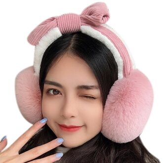 Vrouwen Winter Thicken Fluffy Pluche Oorbeschermers Leuke Zoete Strik Hoofdband Outdoor Winddicht Opvouwbare Oorwarmers Covers Haar Hoepel diep roze