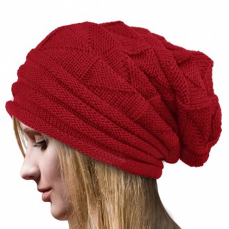 Vrouwen Winter Warm Casual Cap Hip Hop Gebreide Wol Slouchy Hoeden Haak Ski Beanie Hoed Vrouwelijke Zachte Baggy Mutsen lady & & 7 Rood