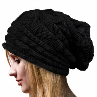 Vrouwen Winter Warm Casual Cap Hip Hop Gebreide Wol Slouchy Hoeden Haak Ski Beanie Hoed Vrouwelijke Zachte Baggy Mutsen lady & & 7 zwart