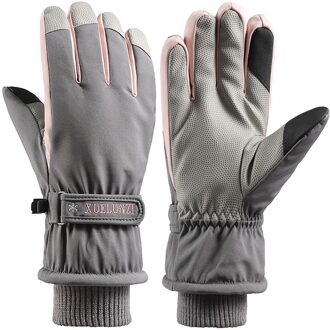 Vrouwen Winter Warme Handschoenen Winddicht Thermische Handschoenen Touch Screen Pu Lederen Handschoen Rijden Ski Handschoenen #40 grijs
