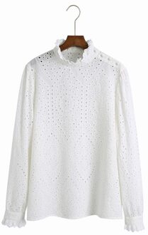 Vrouwen Witte Blouse Lente Mode Volledige Mouw Hollow Out Borduren Katoen Trui Shirt