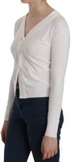 Vrouwen Witte V-hals Lange Mouwen Gekropen Vest Tops Trui - maat L Veelkleurig