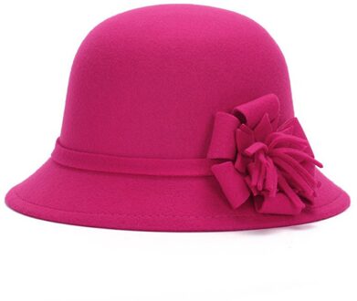Vrouwen Wolvilt Cap Bloemen Kerk Bowler Hoeden Retro Dames Vilt Cap Zomer Leisure Spelen Met Strand Hoeden heet roze