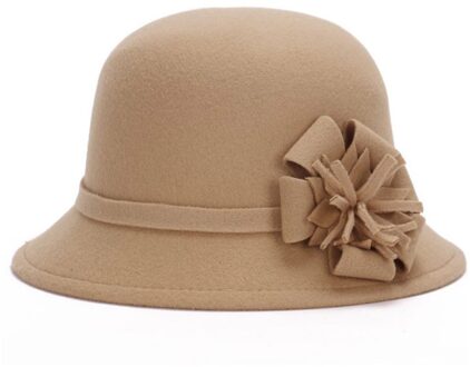 Vrouwen Wolvilt Cap Bloemen Kerk Bowler Hoeden Retro Dames Vilt Cap Zomer Leisure Spelen Met Strand Hoeden kameel