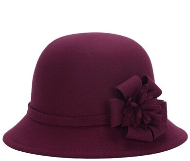 Vrouwen Wolvilt Cap Bloemen Kerk Bowler Hoeden Retro Dames Vilt Cap Zomer Leisure Spelen Met Strand Hoeden rood