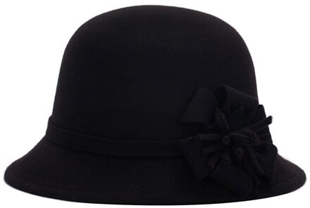 Vrouwen Wolvilt Cap Bloemen Kerk Bowler Hoeden Retro Dames Vilt Cap Zomer Leisure Spelen Met Strand Hoeden zwart
