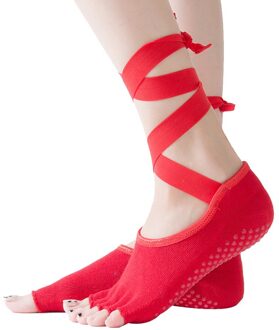 Vrouwen Yoga Anti-Slip Sokken Backless Dames Ventilatie Ballet Dans Gym Fitness Pilates Fitness Sokken Sport Riem Katoenen Sokken rood