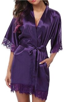 Vrouwen Zijde Satijn Robe Bruid Bruidsmeisje Jurk Bruiloft Kimono Badjas Nachtkleding Paars