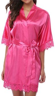 Vrouwen Zijde Satijn Robe Bruid Bruidsmeisje Jurk Bruiloft Kimono Badjas Nachtkleding roos rood