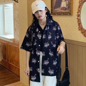 Vrouwen Zomer Casual T-shirts Ronde Hals Bloemen Gedrukt Korte Mouw Tees Hart Print Trui Top T-shirt Voor Vrouwen 0890986807 / M