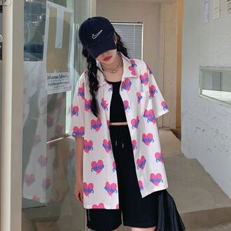 Vrouwen Zomer Casual T-shirts Ronde Hals Bloemen Gedrukt Korte Mouw Tees Hart Print Trui Top T-shirt Voor Vrouwen 545679687 / Xl