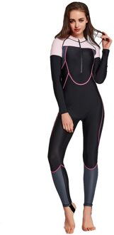 Vrouwen Zomer Effen Zonnebrandcrème Lange Mouwen Rits Een Stuk Zwemmen Surfen Snorkelen Duiken Overall Badpak Stroje Kapielowe # G4 roze / L