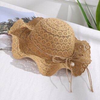 Vrouwen Zomer Hoed Ademend Hoed Strand Zonnehoed Hollow Out Bandage Cap khaki