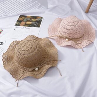 Vrouwen Zomer Hoed Ademend Hoed Strand Zonnehoed Hollow Out Bandage Cap roze