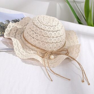Vrouwen Zomer Hoed Ademend Hoed Strand Zonnehoed Hollow Out Bandage Cap wit