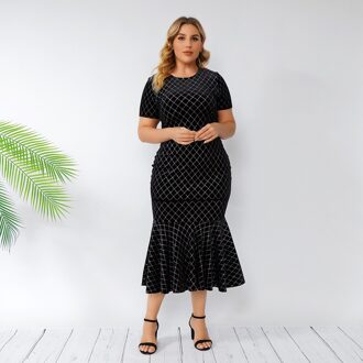 Vrouwen Zomer Korte Mouwen Plaid Slanke Bodycon Mermaid Jurk Black Night Club Avond Party Dress Plus Size Vrouwen Kleding Xxxl
