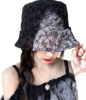 Vrouwen Zomer Mode Kant Zonnehoed Emmer Hollow Out Cap Mesh Ademende Cap Strand Casual Dames Zoete Zon Caps B