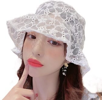 Vrouwen Zomer Mode Kant Zonnehoed Emmer Hollow Out Cap Mesh Ademende Cap Strand Casual Dames Zoete Zon Caps