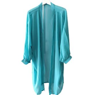 Vrouwen Zomer Mouw Effen Kleur Anti Zon Dunne Vest Midi Jas Vrouwelijke Zomer Strand Kimono Lange Batwing Blauw