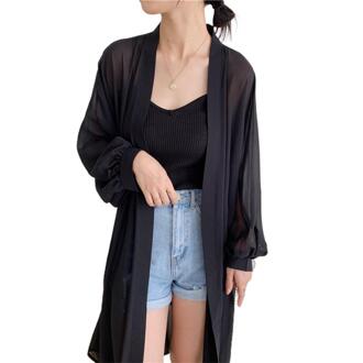 Vrouwen Zomer Mouw Effen Kleur Anti Zon Dunne Vest Midi Jas Vrouwelijke Zomer Strand Kimono Lange Batwing zwart