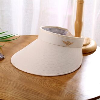 Vrouwen Zomer Opvouwbare Geborduurde Baseball Cap Verstelbare Lege Top Zonnehoed Met Brede Rand TC21 Beige