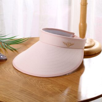 Vrouwen Zomer Opvouwbare Geborduurde Baseball Cap Verstelbare Lege Top Zonnehoed Met Brede Rand TC21 licht roze