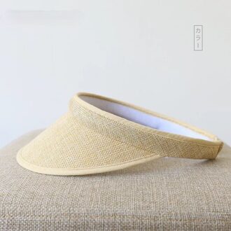 Vrouwen Zomer Vizieren Hoed Katoen Linnen Zonnehoed Breed Grote Rand Strand Hoeden Stro Hoed Chapeau Femme Strand Uv bescherming Caps Creamy-wit