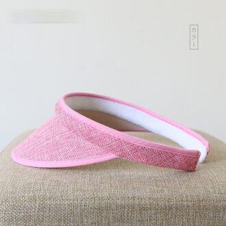 Vrouwen Zomer Vizieren Hoed Katoen Linnen Zonnehoed Breed Grote Rand Strand Hoeden Stro Hoed Chapeau Femme Strand Uv bescherming Caps roze