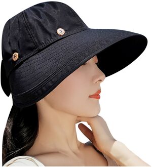 Vrouwen Zomer Zon Bescherming Outdoor Zonnehoed Pet Pure Kleur Sunbonnet Fedora Outdoor Visser Hoed Strand Cap zwart