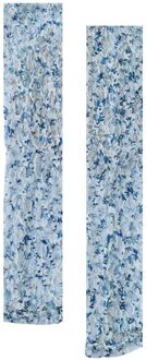 Vrouwen Zomer Zonnebrandcrème Gerimpelde Bloemen Kant Arm Sleeves Cover Candy Kleur Mesh Uv-bescherming Rijden Fingeless Handschoenen blauw