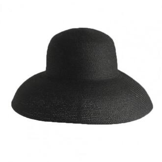 Vrouwen Zonnehoed Brede Rand Anti-Ultraviolet Opvouwbare Effen Kleur Straw Hat Cap Zomer Strand Uv-bescherming Caps Eenvoudige opvouwbare Hoeden zwart