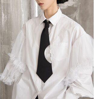 Vrouwen Zwarte Halve Cirkel Hollow Trekkoord Tie K021 zwart met pearl