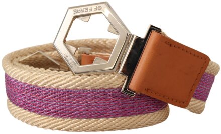 Vrouwenriem in veelkleurig leer met zilveren zeshoekige logogesp