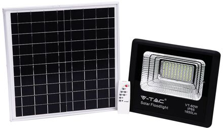 VT-60W Solar schijnwerper met zonnepaneel - 1650 Lm - 6000K - Zwart