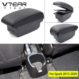 Vtear Voor Chevrolet Spark Accessoires Armsteun Auto Arm Rest Lederen Opbergdoos Usb Auto-Styling Center Console Automobiles USB zwart draad